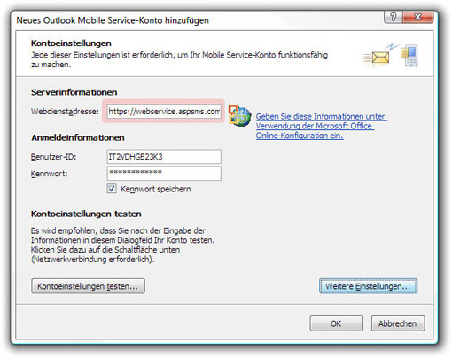 Neues Outlook Mobile Service Konto hinzufügen.