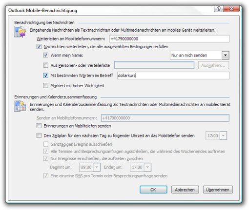 Outlook 2007 Mobile-Benachrichtigung - Benachrichtigungen bei Nachrichten.