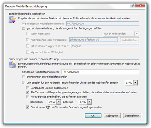 Outlook 2007 Mobile-Benachrichtigung - Kalenderzusammenfassung.