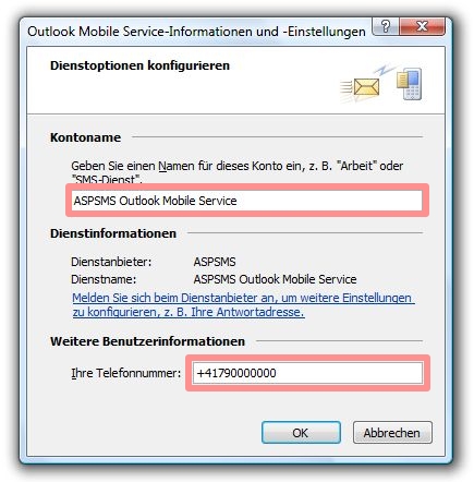 Outlook Mobile Service-Informationen und -Einstellungen